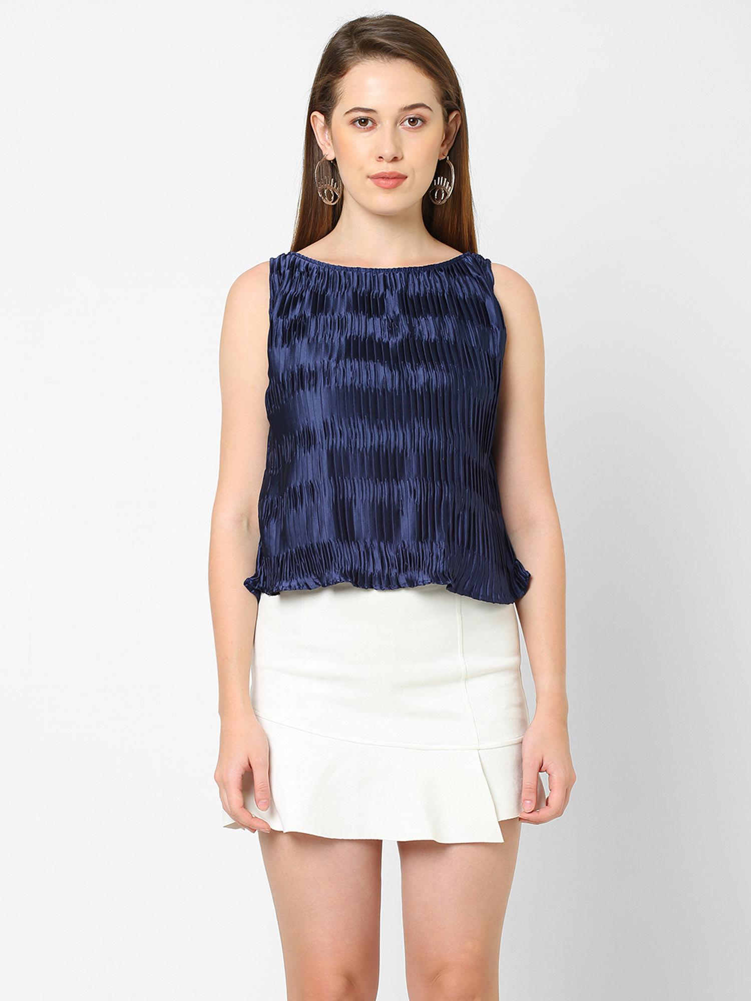 navy blue textured a line top