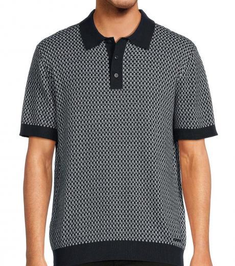 navy blue textured monochrome polo