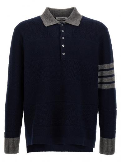 navy blue textured rugby stripe sweater