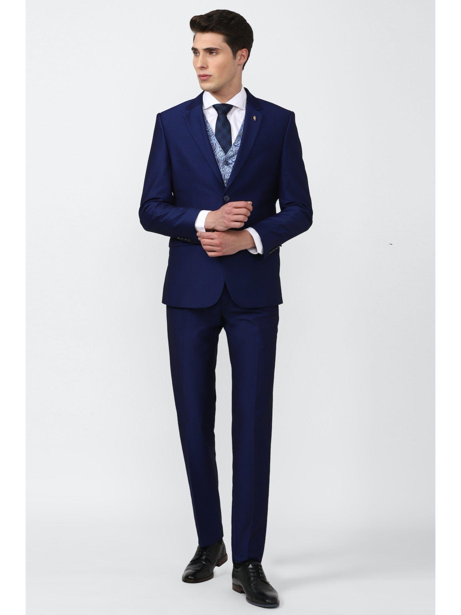 navy blue textured suit (set of 3)