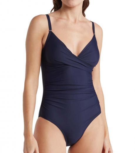 navy blue twist one-piece swimsuit