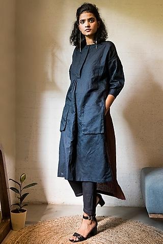 navy blue upcycled linen tunic