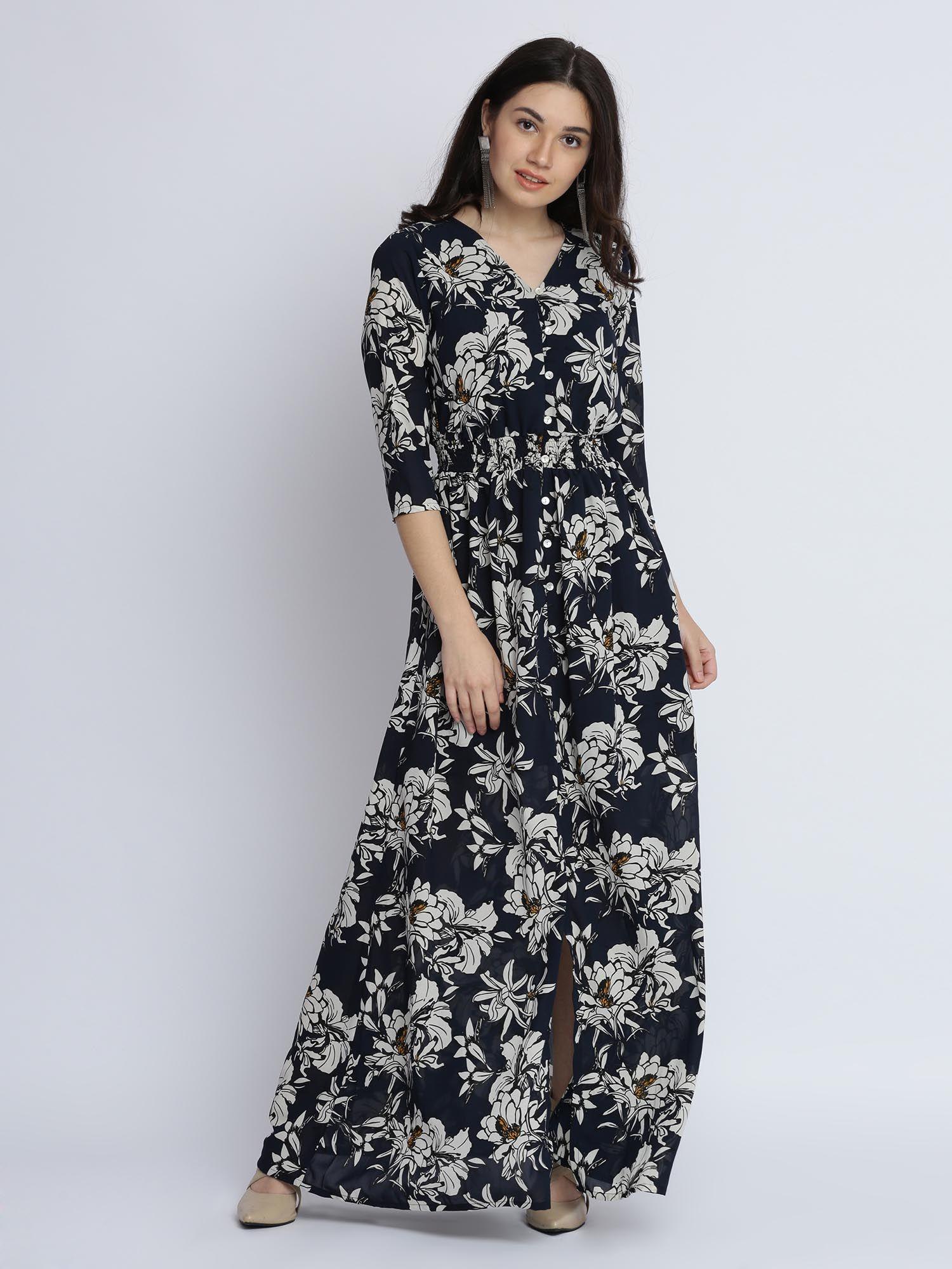 navy blue v-neck maxi dress