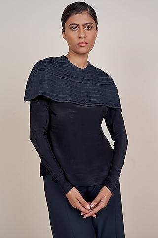 navy blue vegan silk & cupro cape top