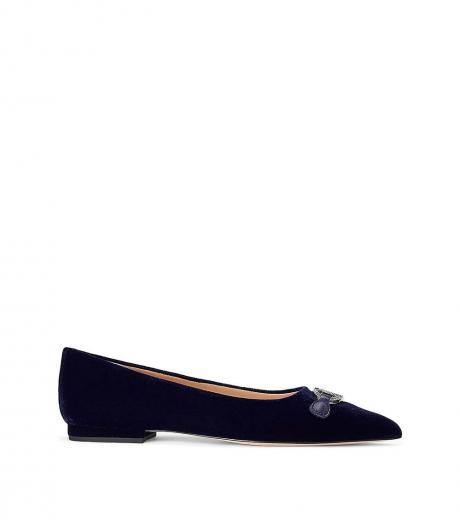 navy blue velvet ballet flats