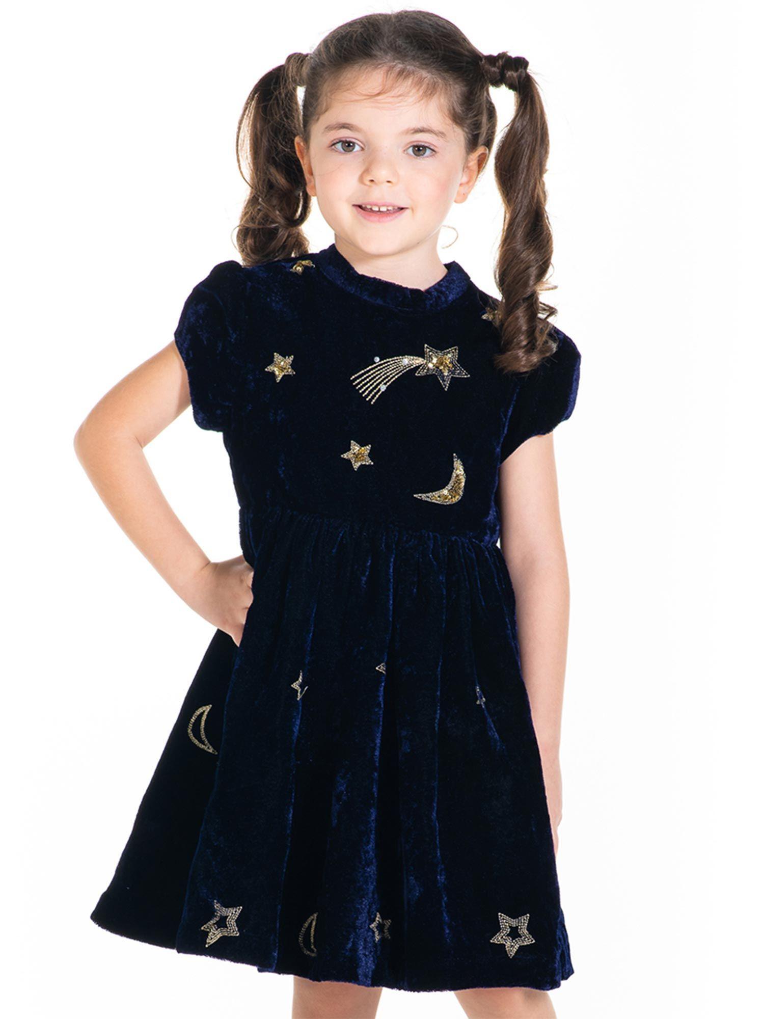 navy blue velvet fit and flare a-line party dress