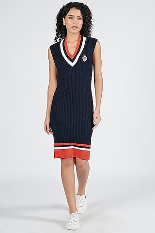 navy blue viscose & nylon knit dress