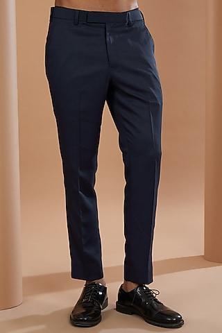 navy blue viscose blend trousers
