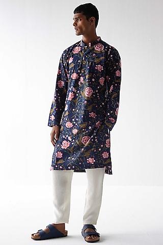 navy blue viscose crepe floral kurta