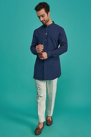 navy blue viscose embroidered kurta set