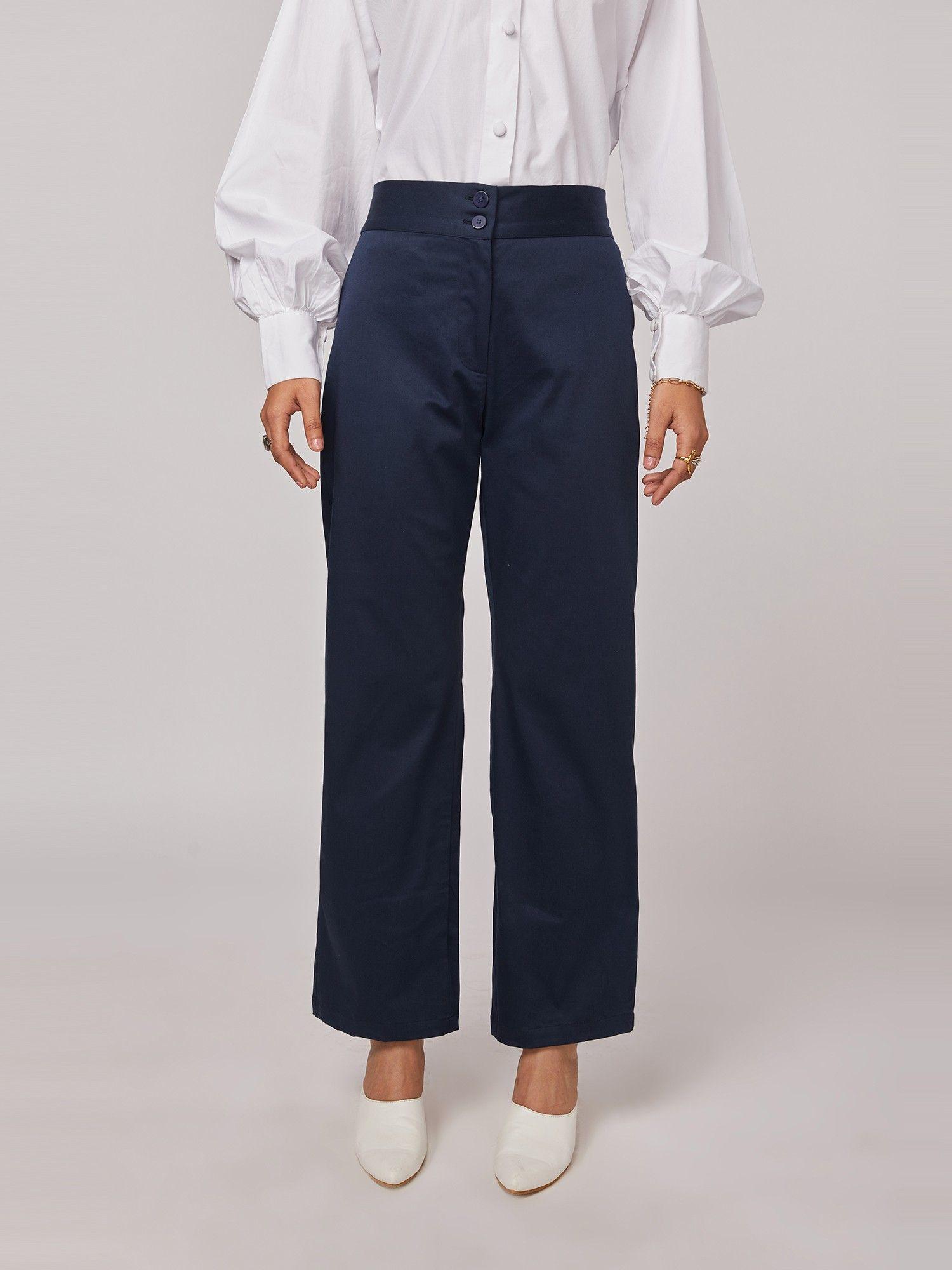 navy blue wide legged trouser