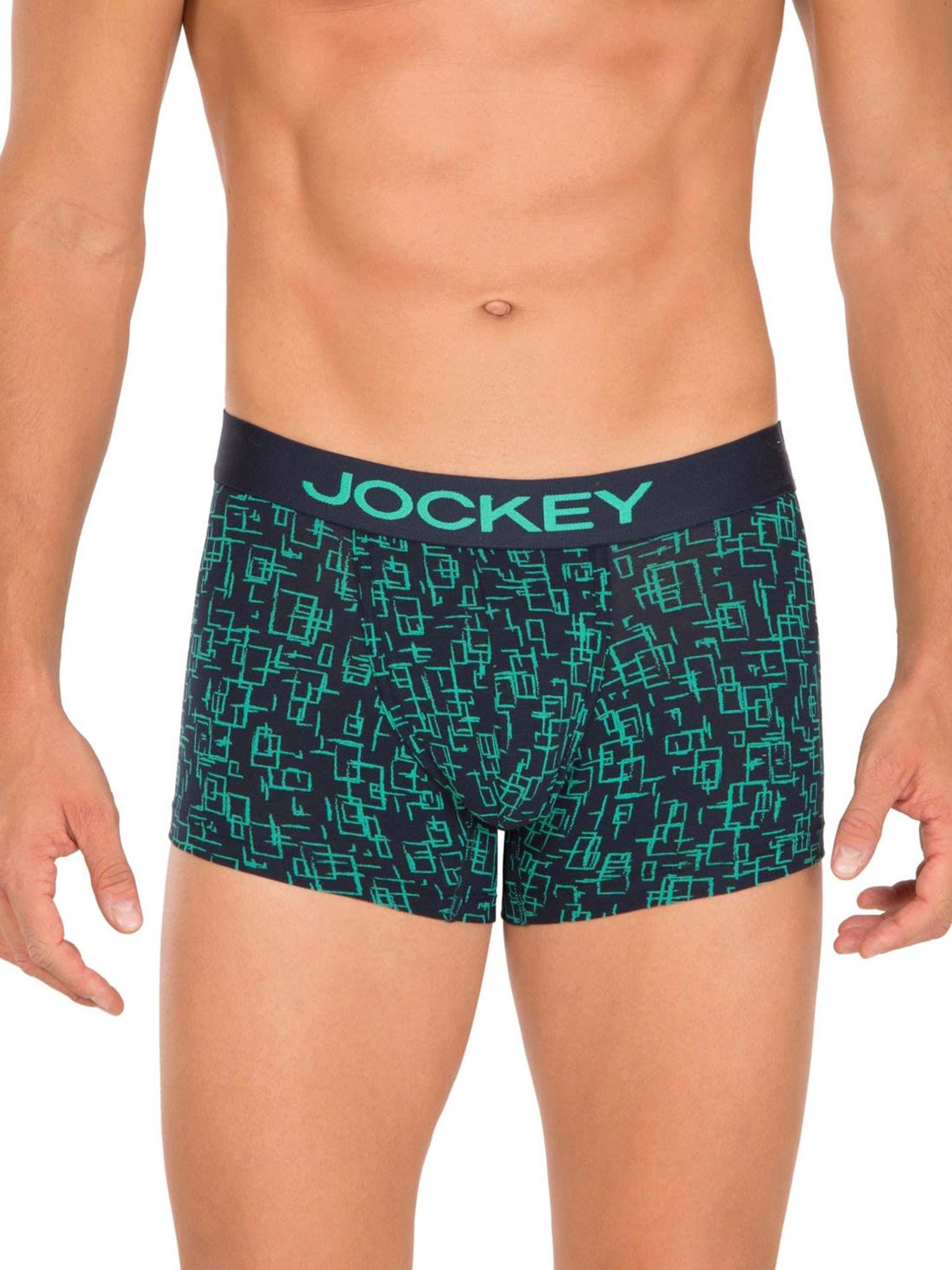 navy blue with green printed trunk