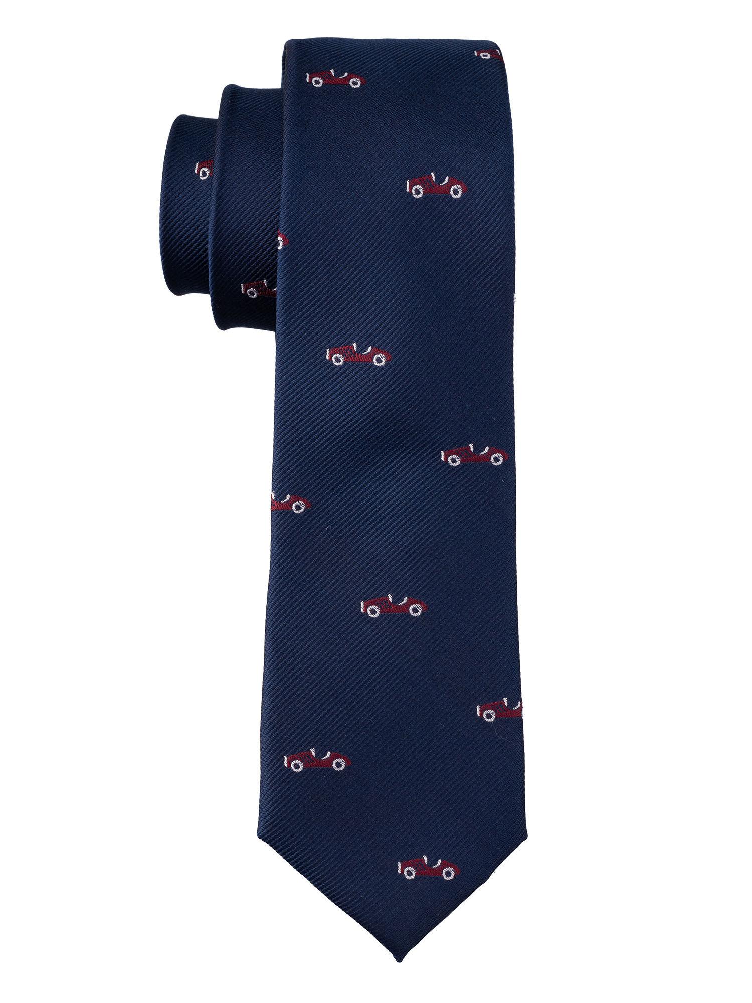 navy blue with red car silk tie