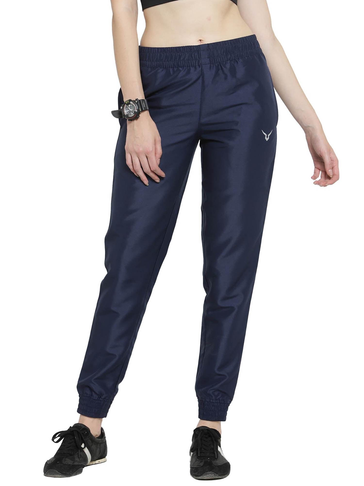 navy blue women micro satin jogger pants