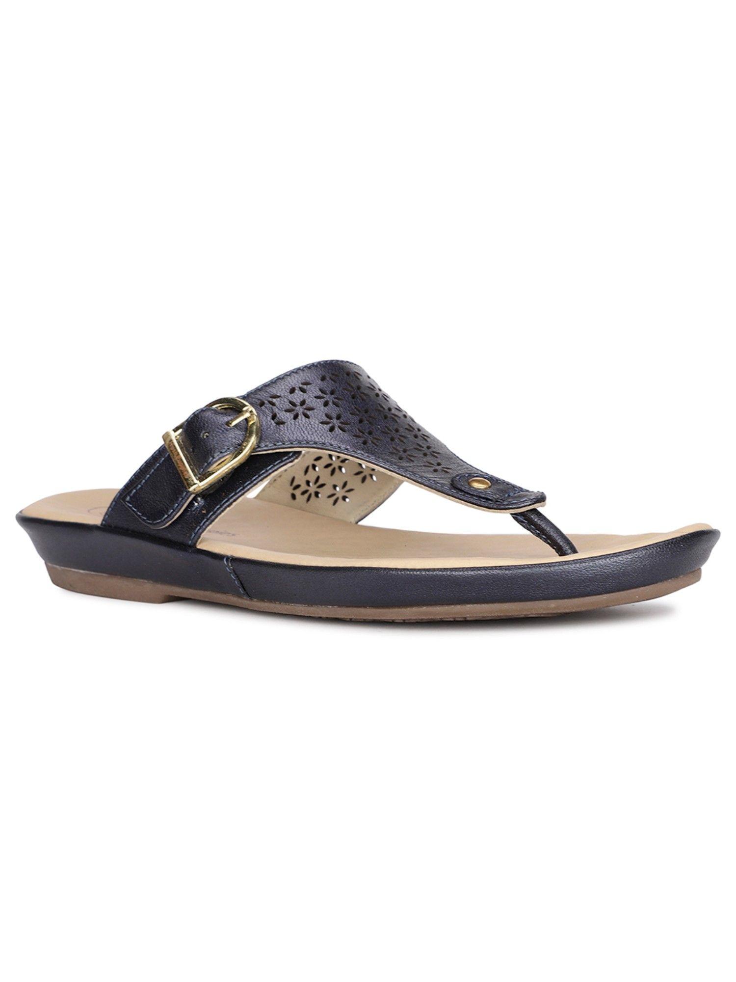 navy blue women slip-on sandals