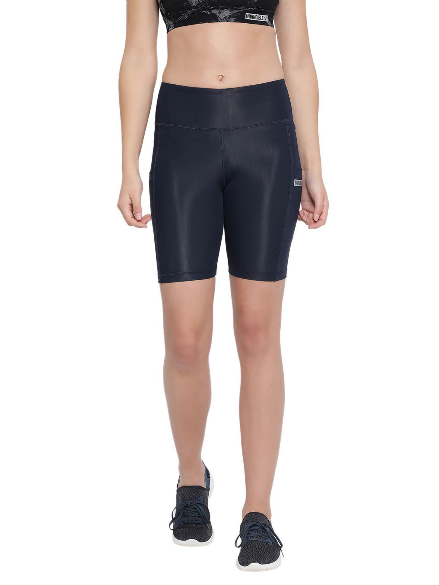 navy blue women training side pocket shorts