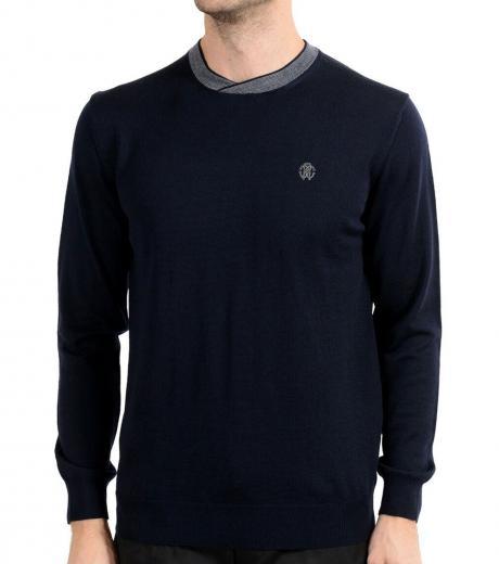 navy blue wool crewneck sweater