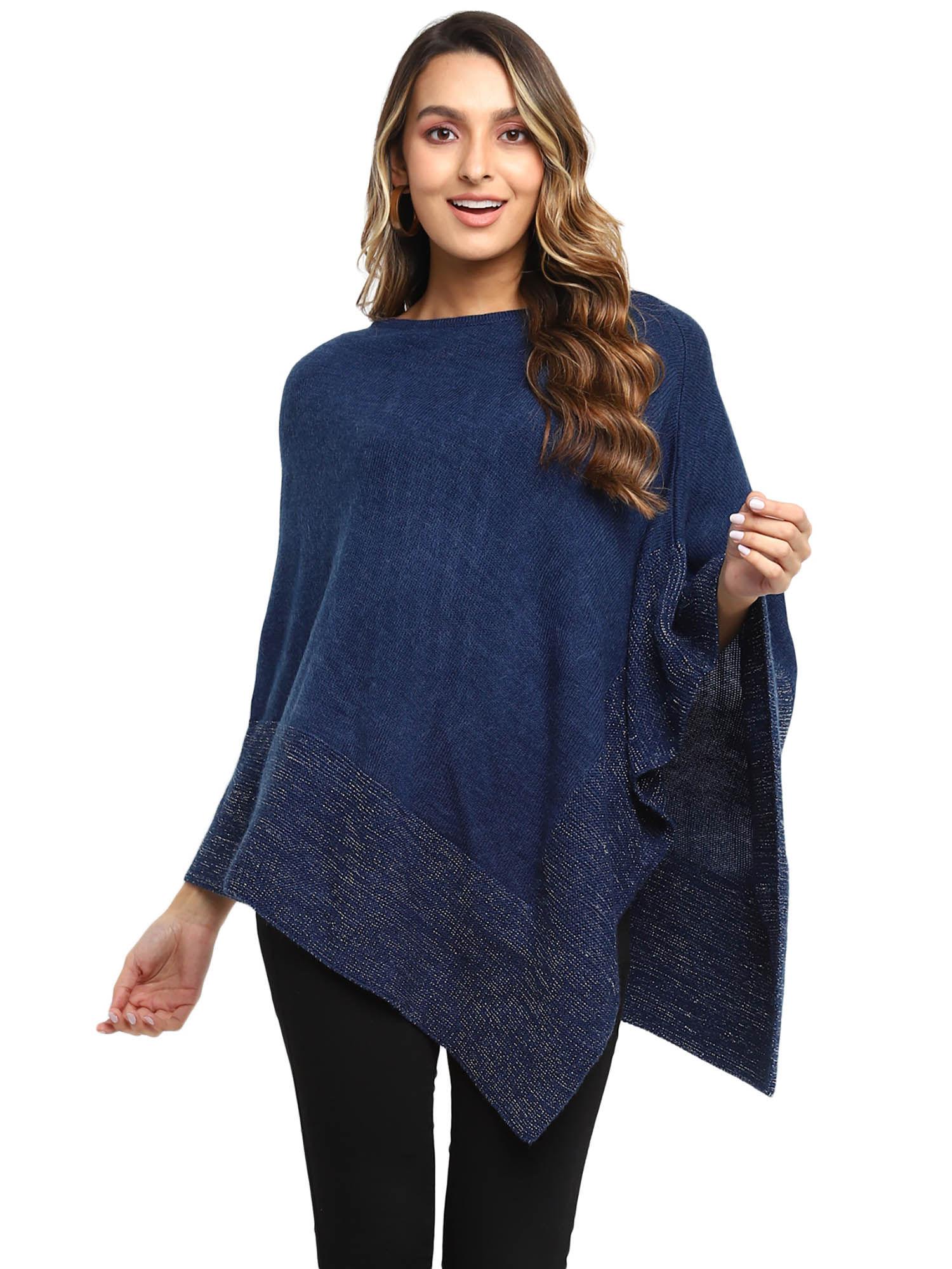 navy blue woven flat knit poncho for women