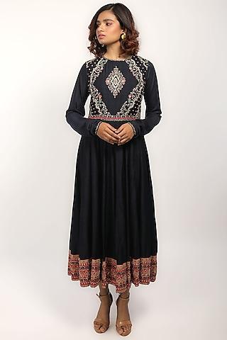 navy blue zari embroidered anarkali set