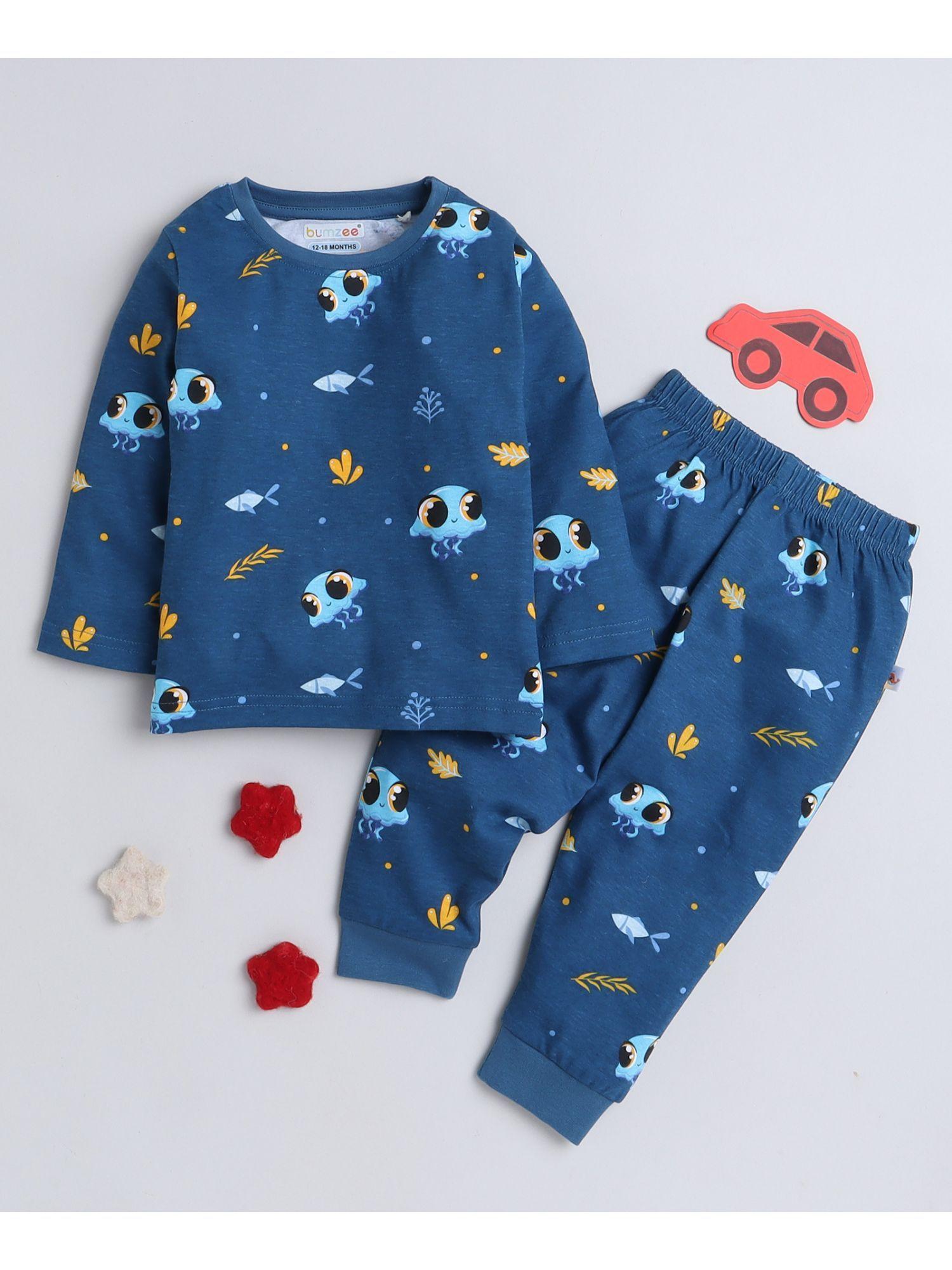 navy boys full sleeves t-shirt and pyjama (set of 2)