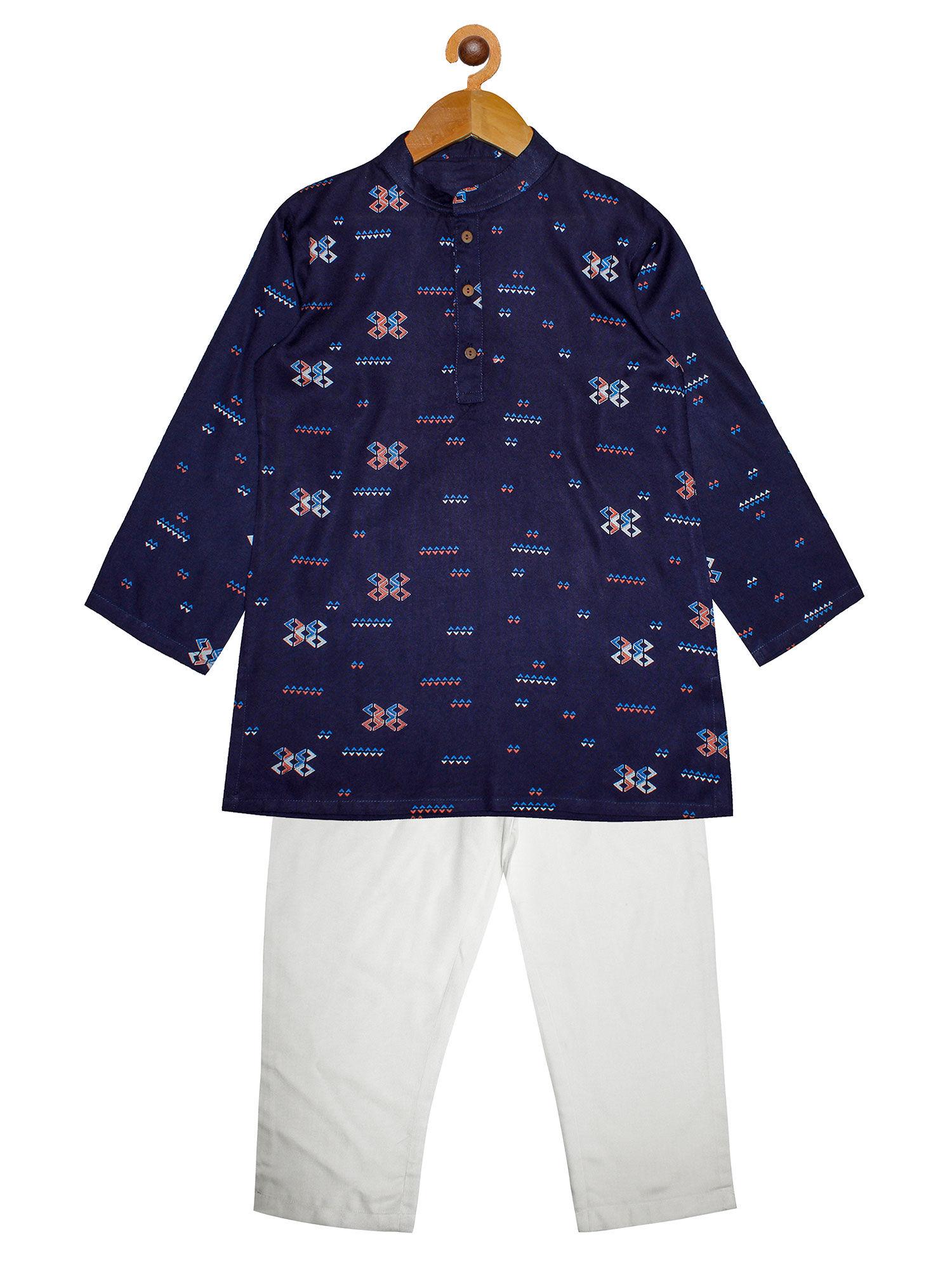 navy boys printed kurta pyjama (set of 2)