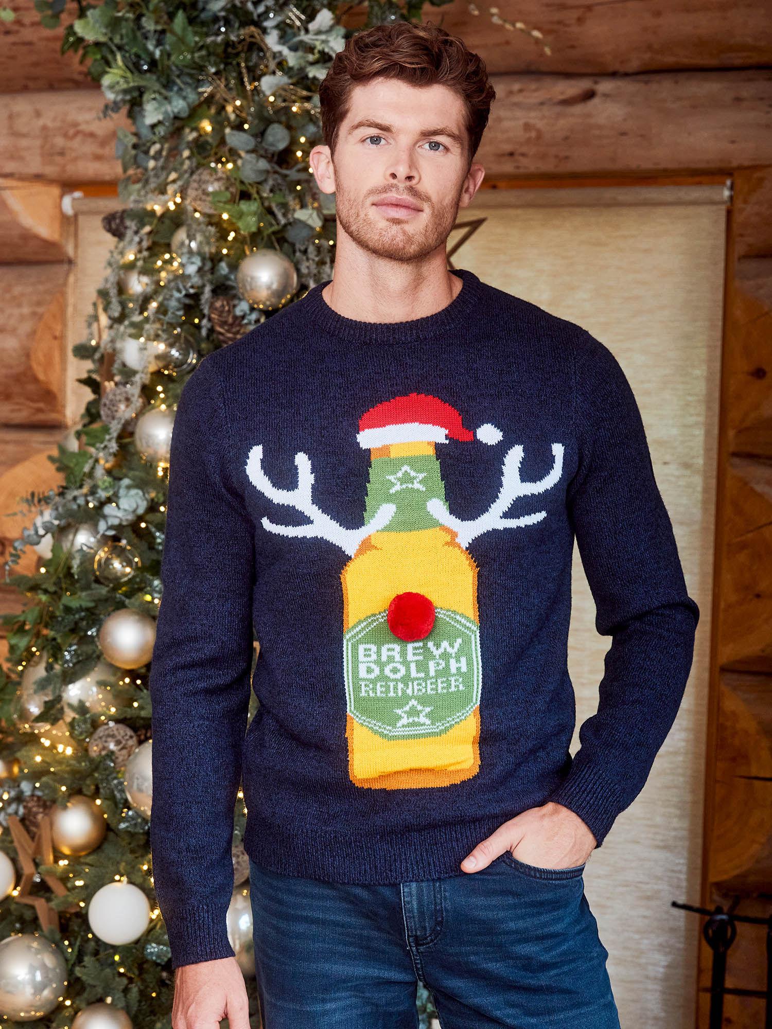 navy christmas novelty beer jumper