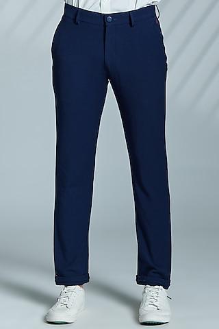 navy cotton & lycra embroidered trousers