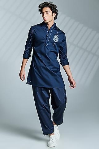 navy cotton embroidered kurta