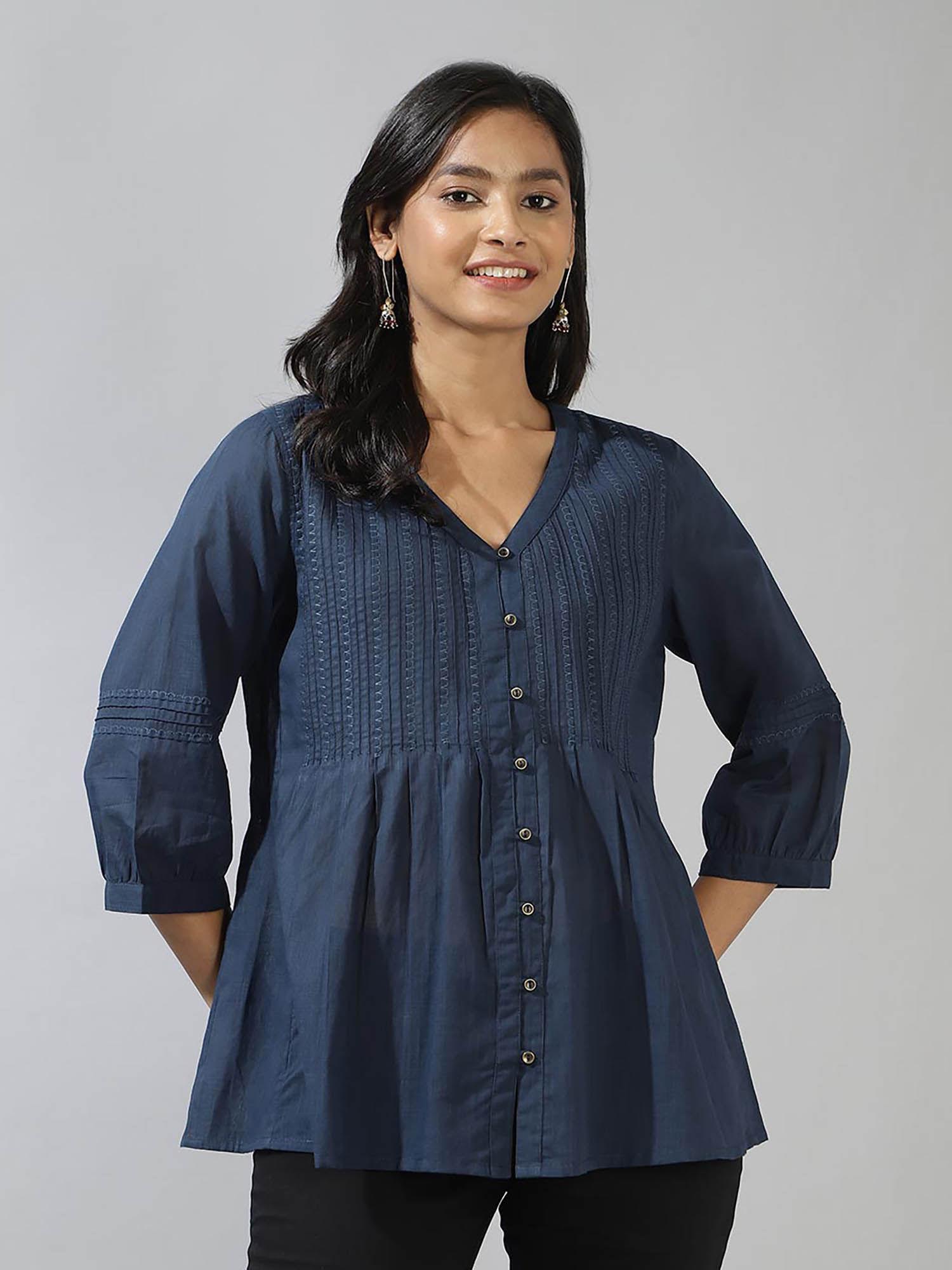 navy cotton embroidered tunic