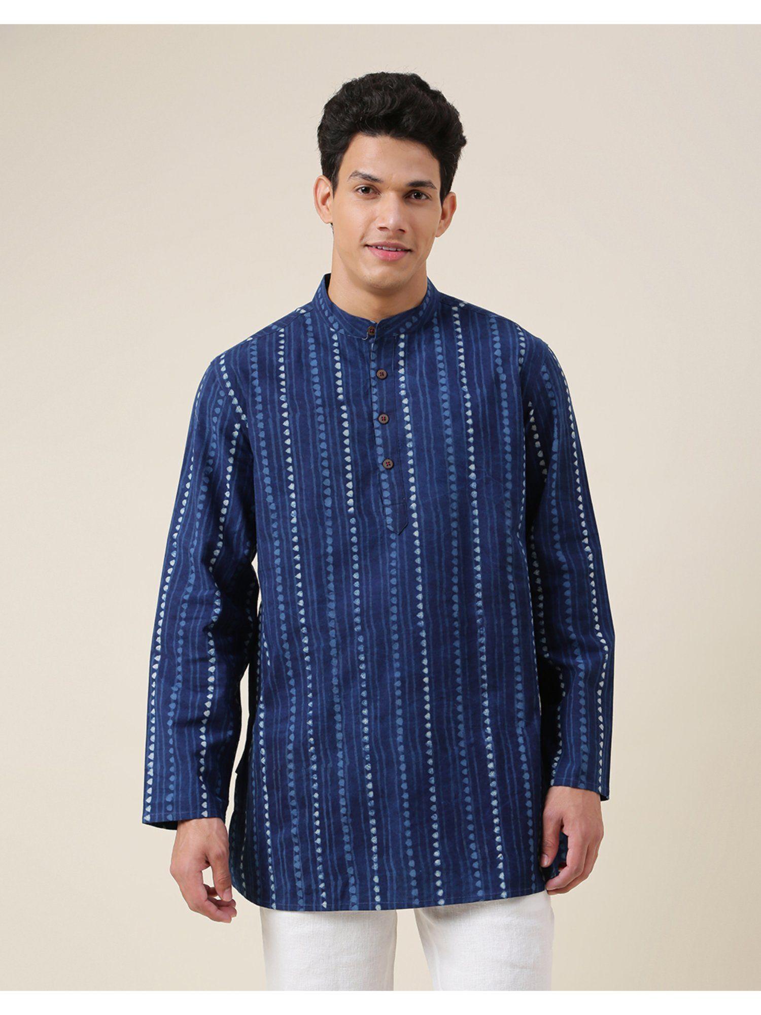 navy cotton printed short kurta