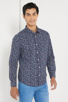 navy cotton printed summer shirt - navy