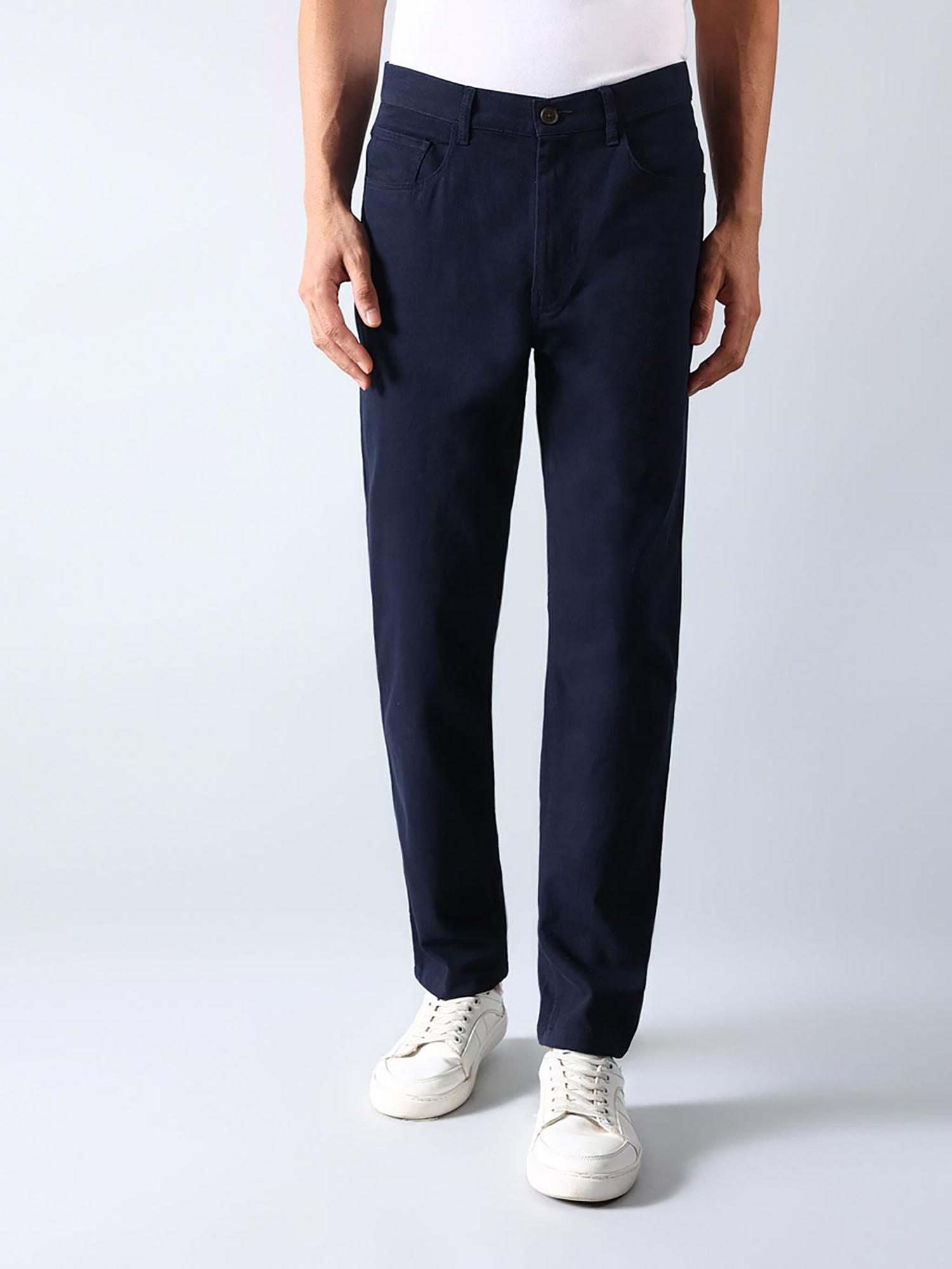 navy cotton slim fit regular pant