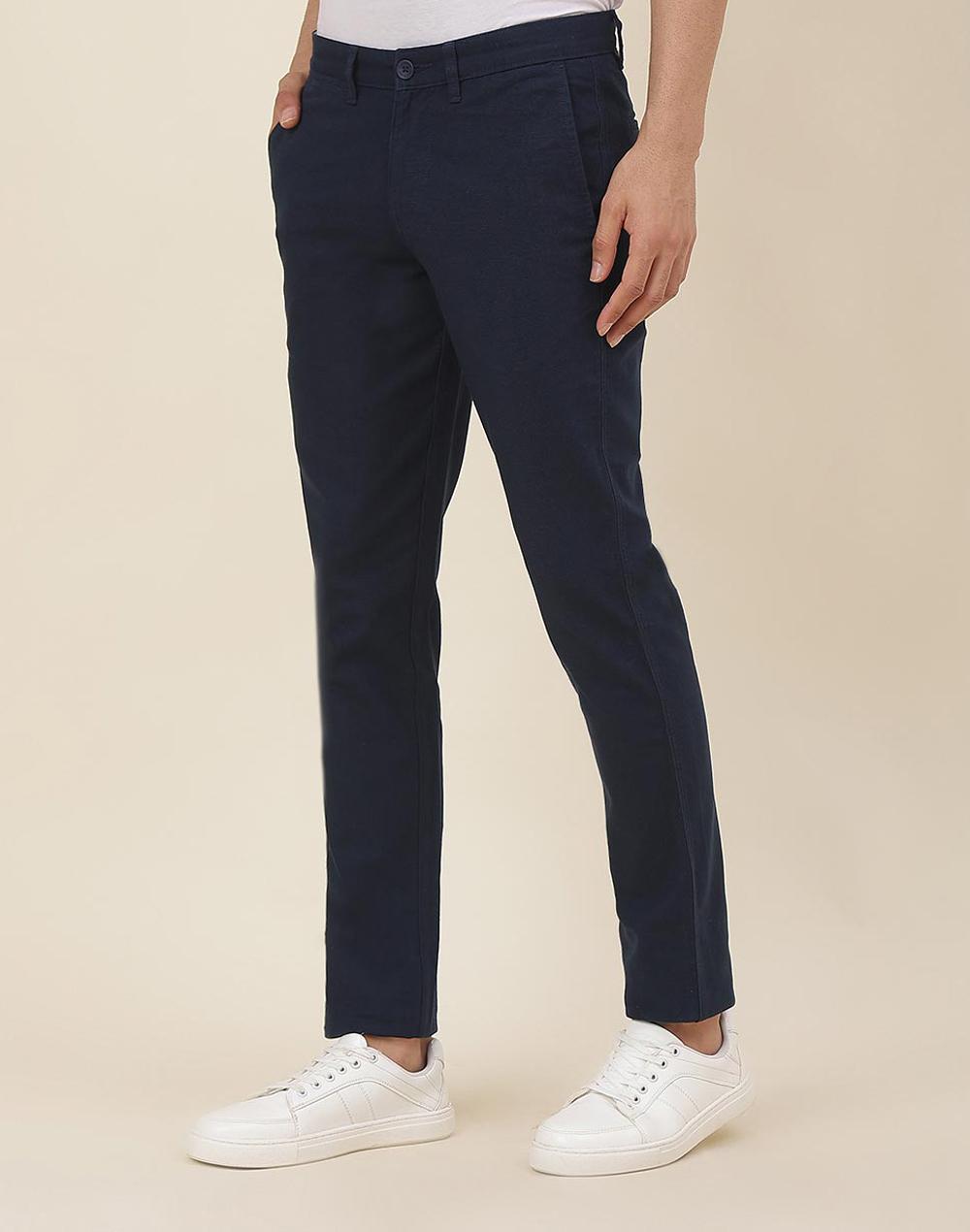 navy cotton slim fit regular pants