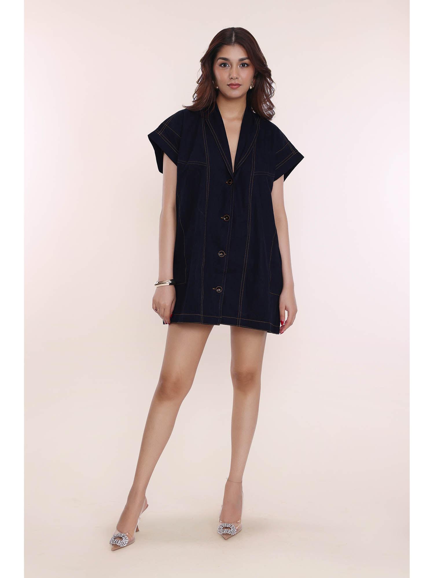 navy denim mini shirt dress