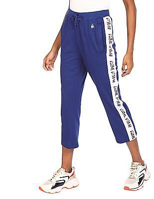 navy drawstring waist cropped track pants