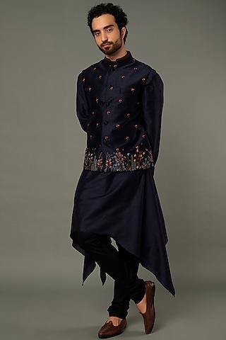 navy embroidered bundi jacket