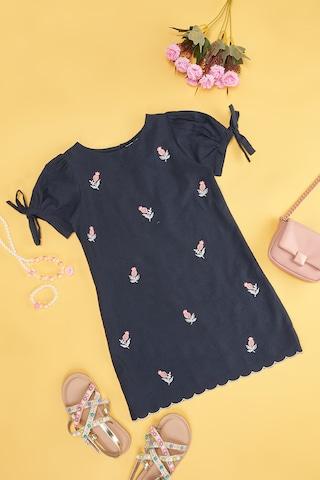 navy embroidered cotton, flex girls regular fit dresses