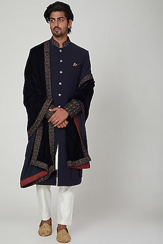 navy embroidered jacket set for boys