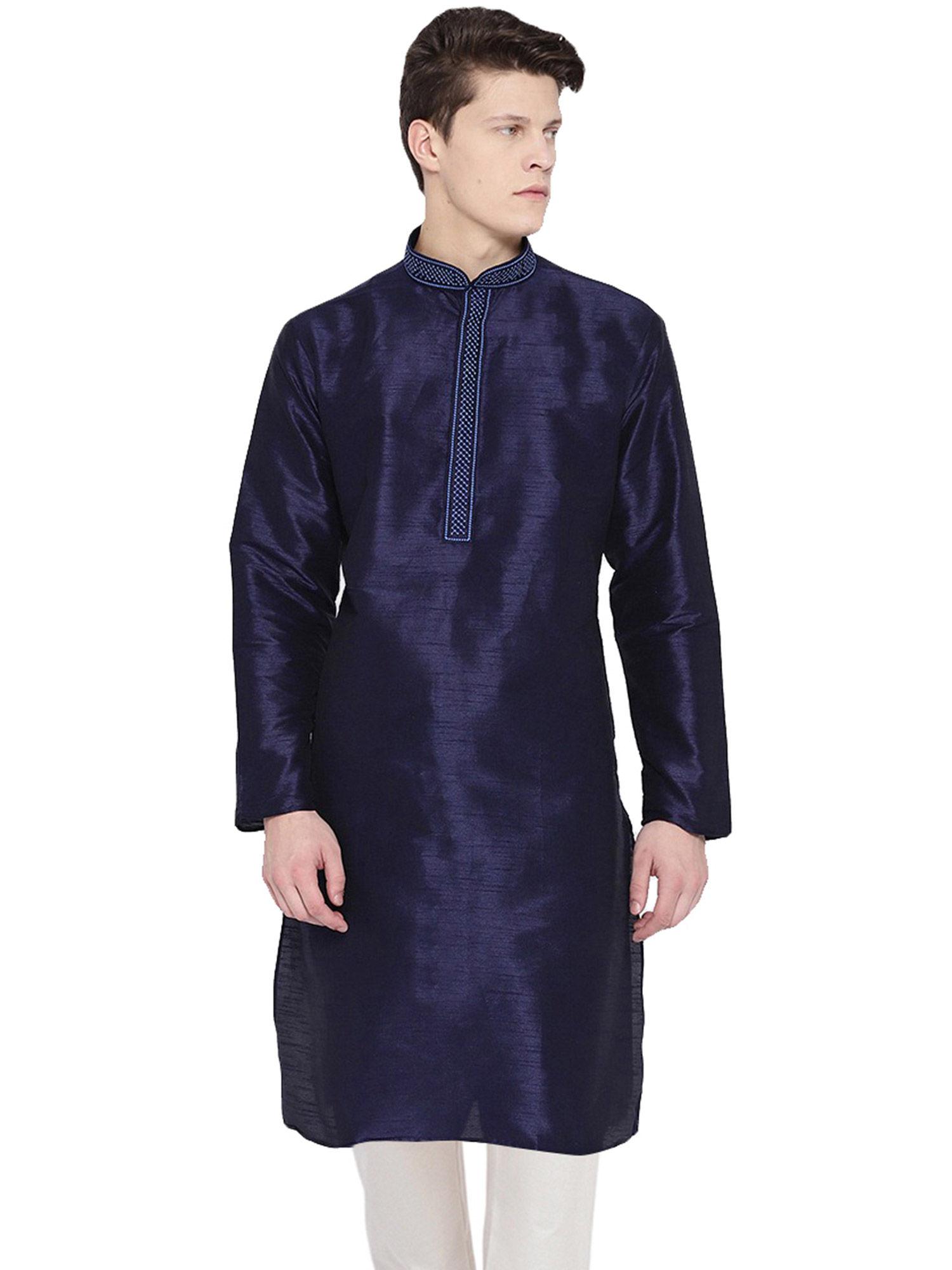 navy embroidered kurta for men