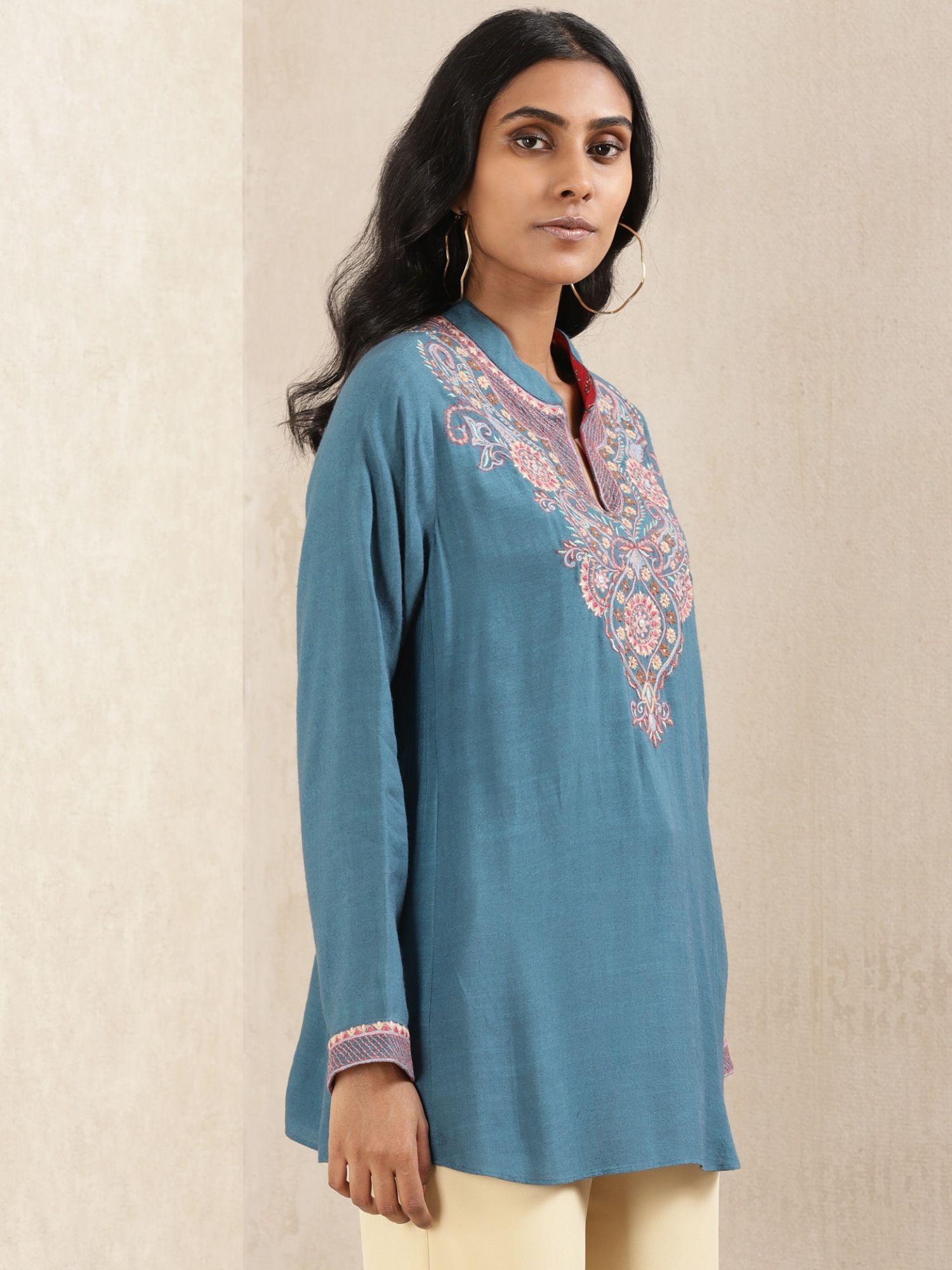 navy embroidered kurti