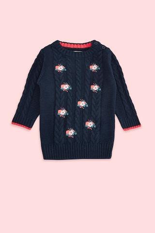 navy embroidered winter wear full sleeves round neck baby regular fit sweater