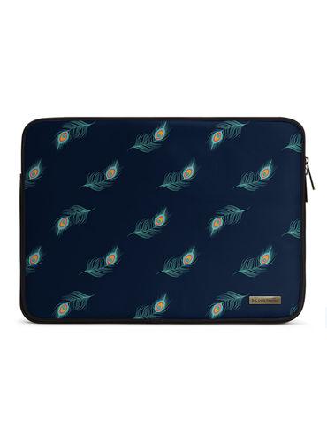 navy feathers zippered sleeve for laptop-macbook