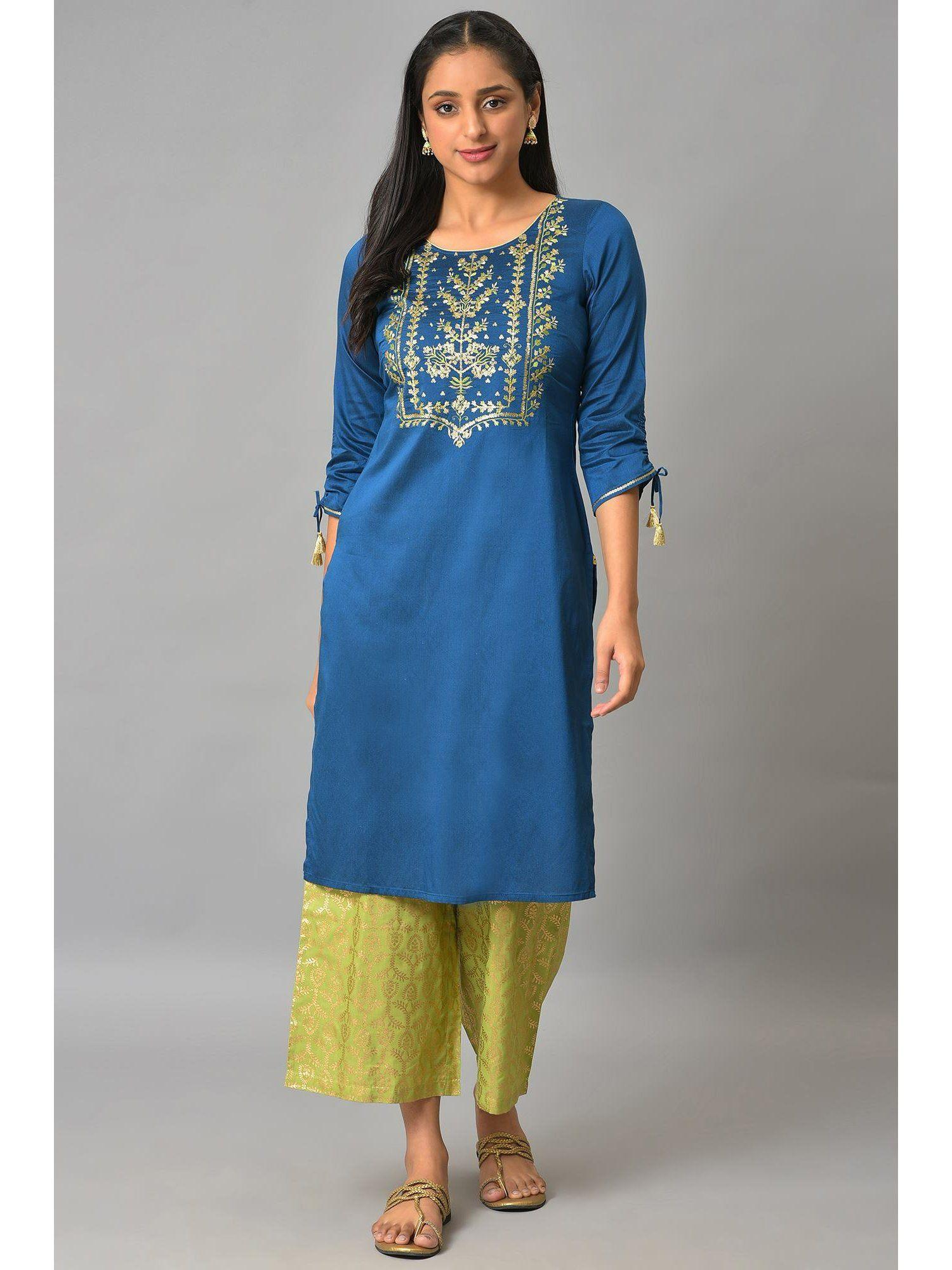 navy floral festive kurta