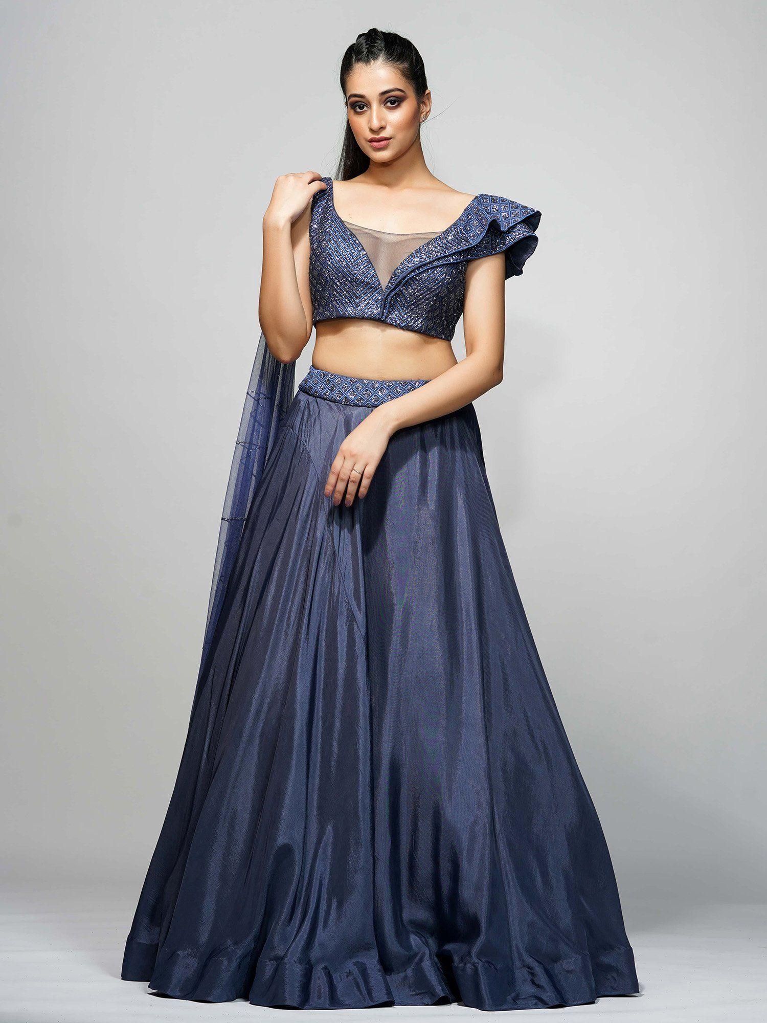 navy grey cocktail lehenga (set of 2)