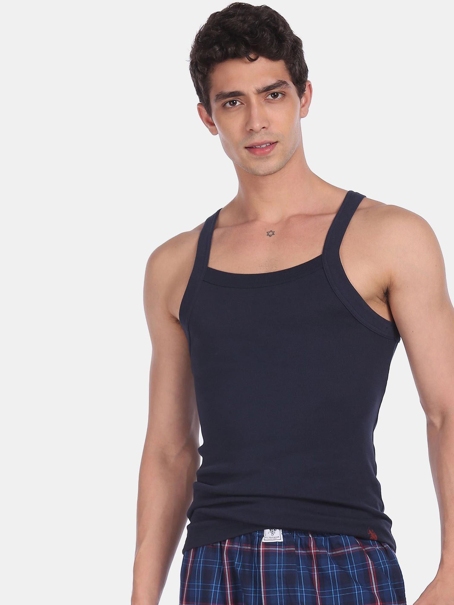 navy i636 comfort fit cotton vest navy blue