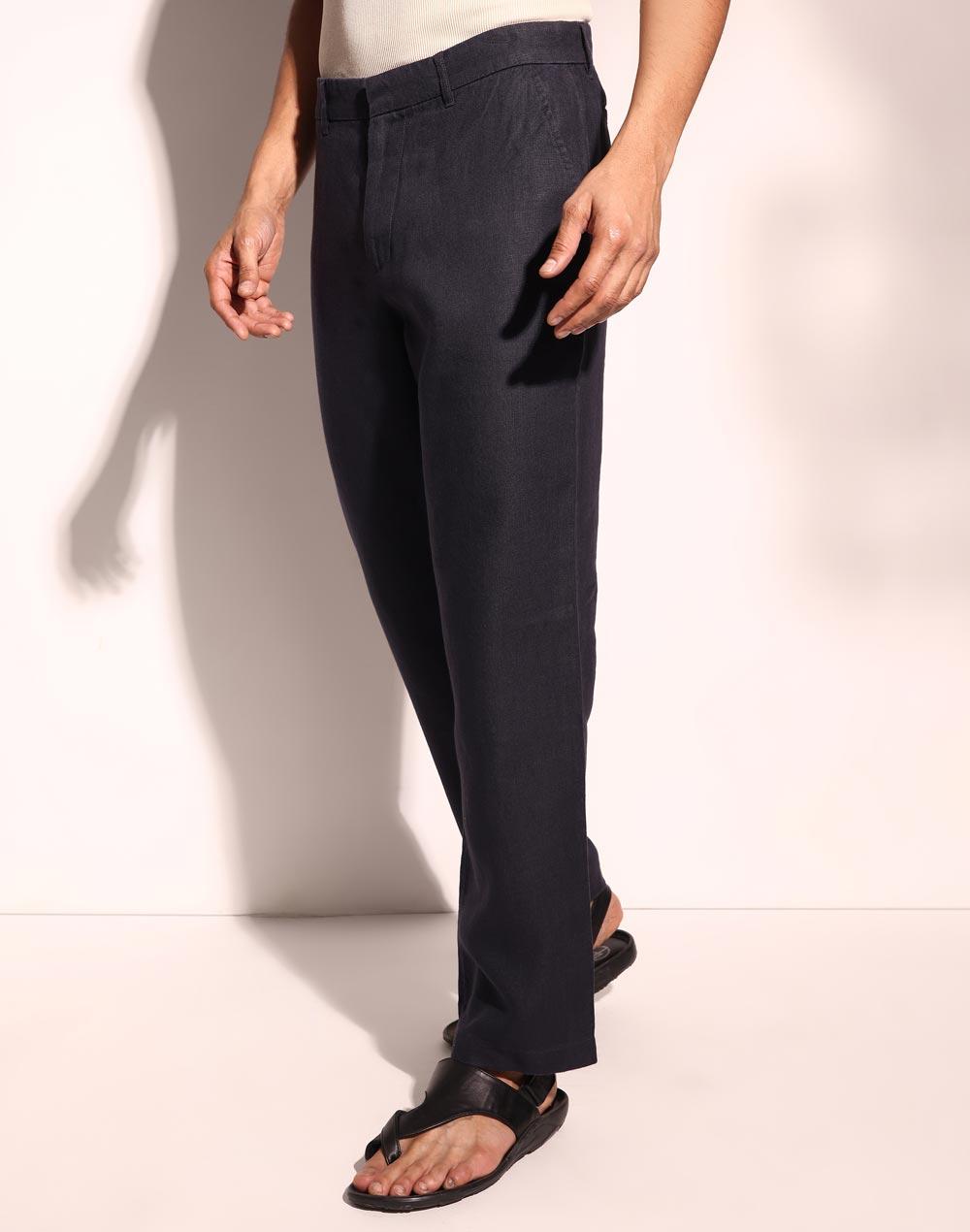 navy linen full length regular pant