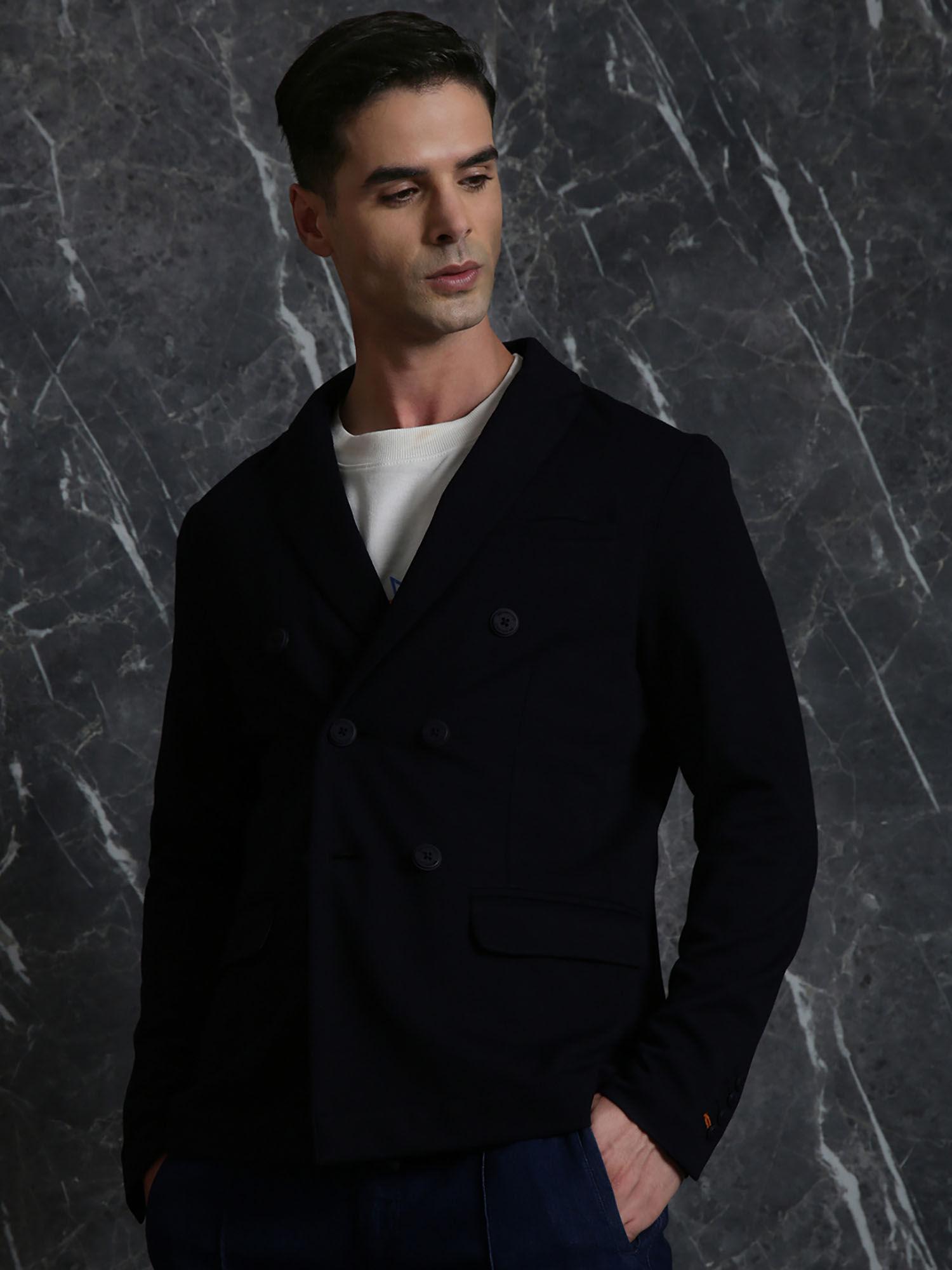 navy long sleeve relaxed fit double breasted blazer