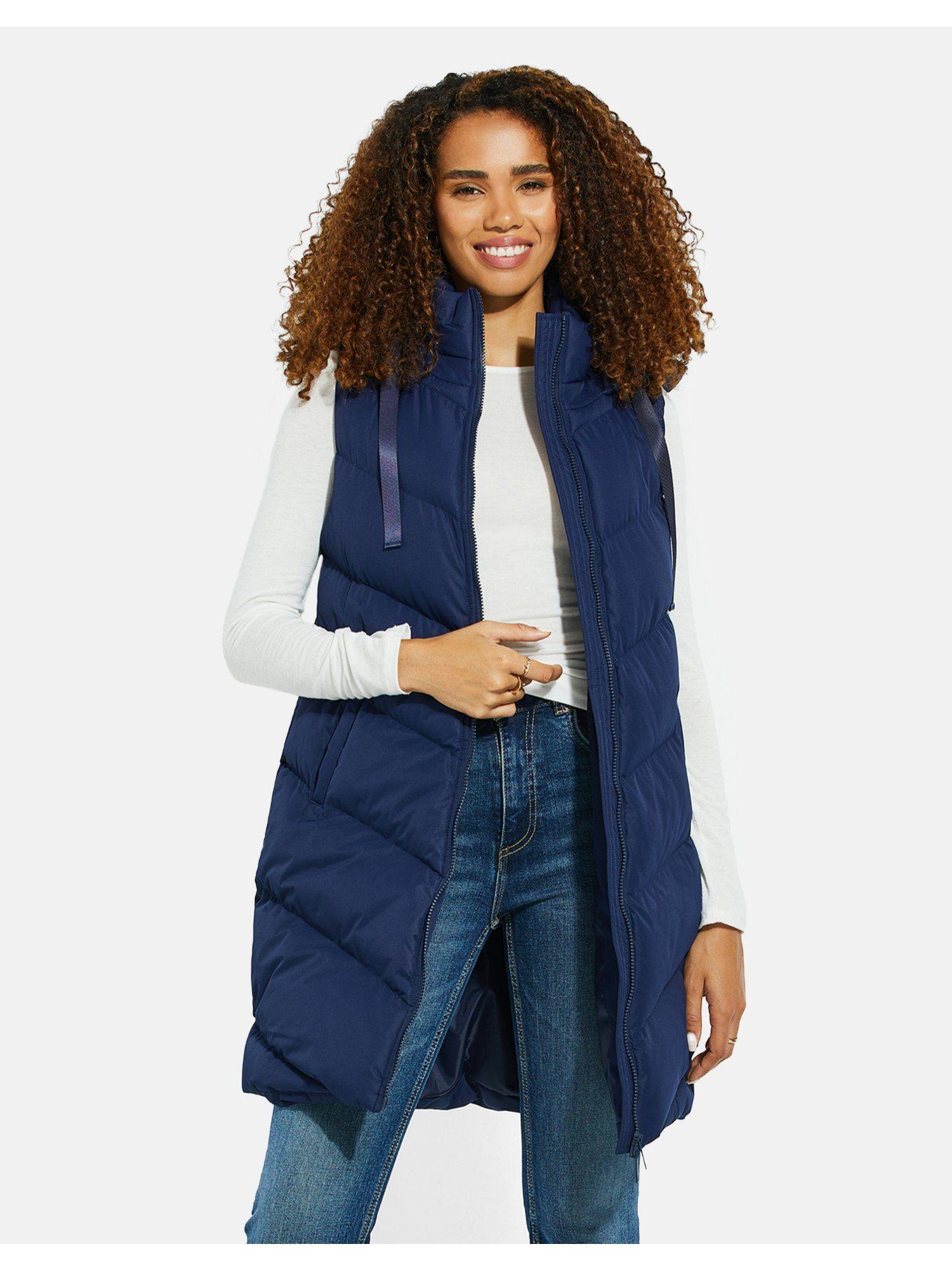 navy longline padded gilet