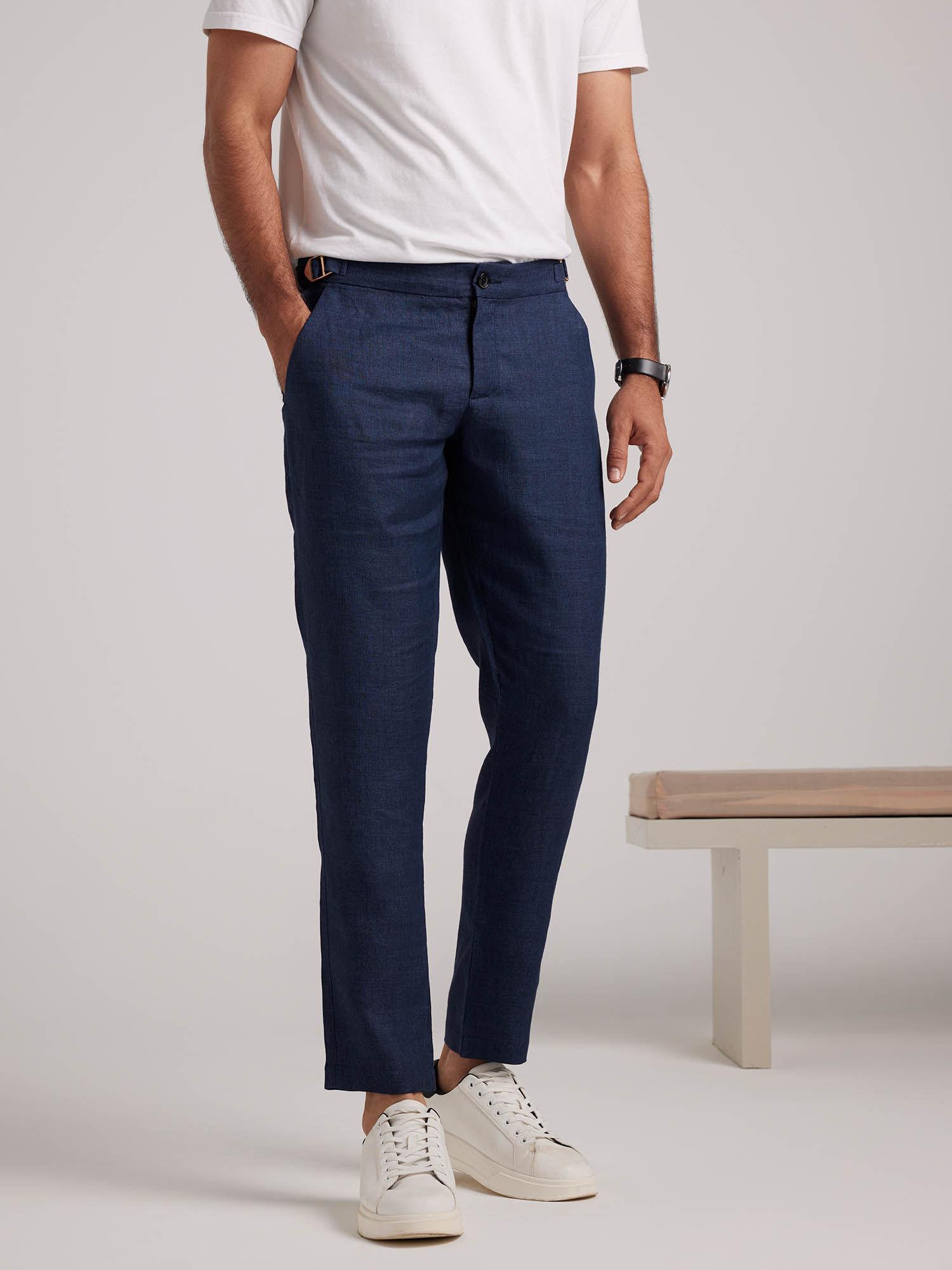 navy men's linen adjustable waist pant