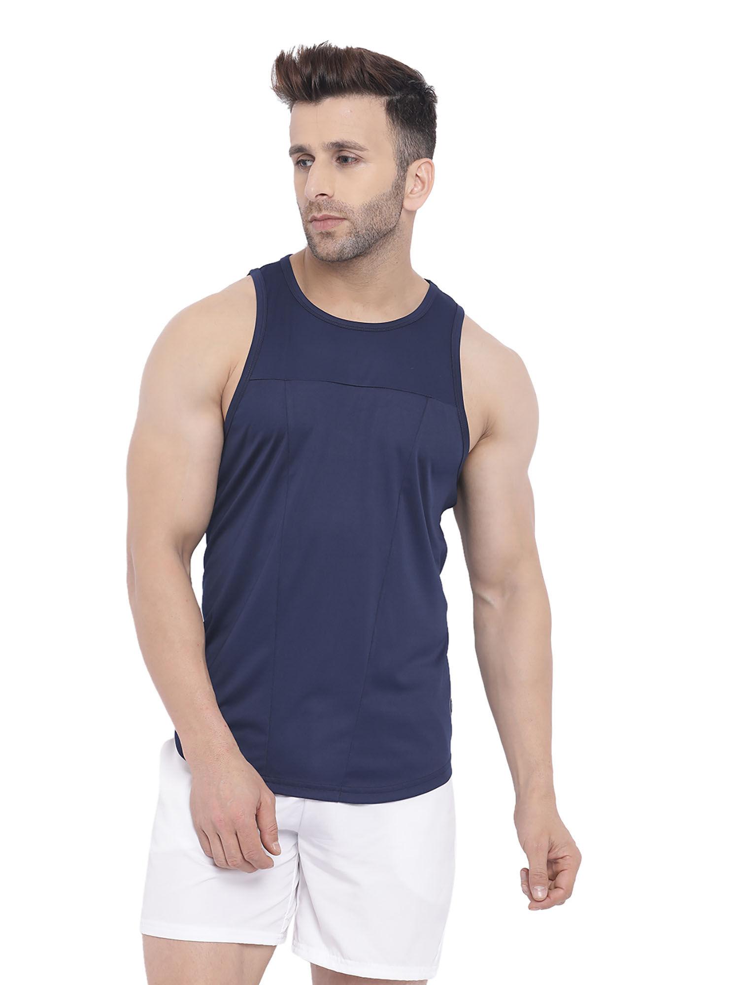 navy men gym tank tops navy blue